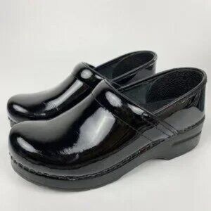 Dansko Classic Black Patient Leather Nursing Comfort Clog Shoes 38 8